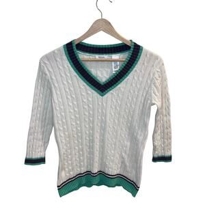 Liz And Co Women's Cable knit V-Neck Tennis Sweater Size PM Preppy, Old‎ Money